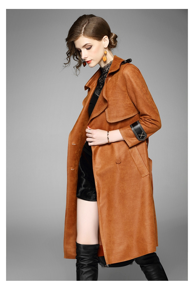 Doble Botonadura De Manga Larga Solapas De Muesca Trench Coat Con