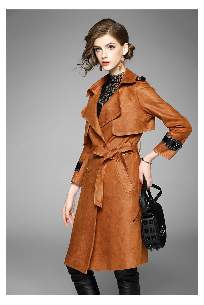Double Breasted Long Sleeve Notch Lapels Trench Coat With Stitch