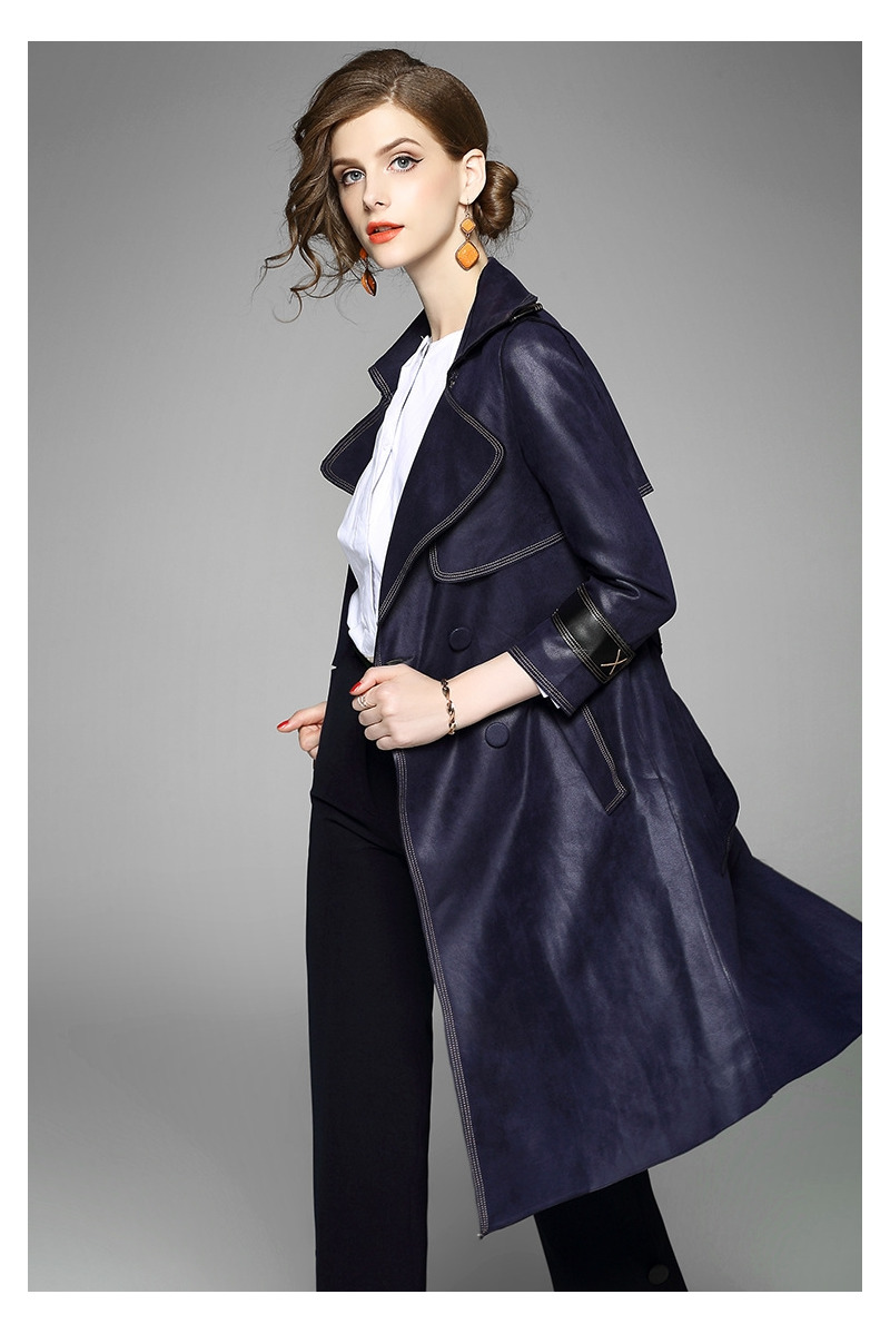 Doble Botonadura De Manga Larga Solapas De Muesca Trench Coat Con