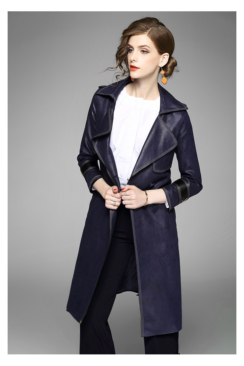 Double Breasted Long Sleeve Notch Lapels Trench Coat With Stitch