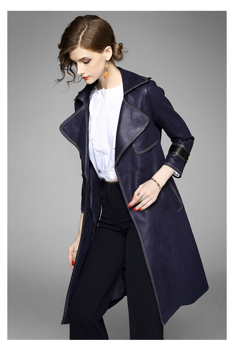 Double Breasted Long Sleeve Notch Lapels Trench Coat With Stitch