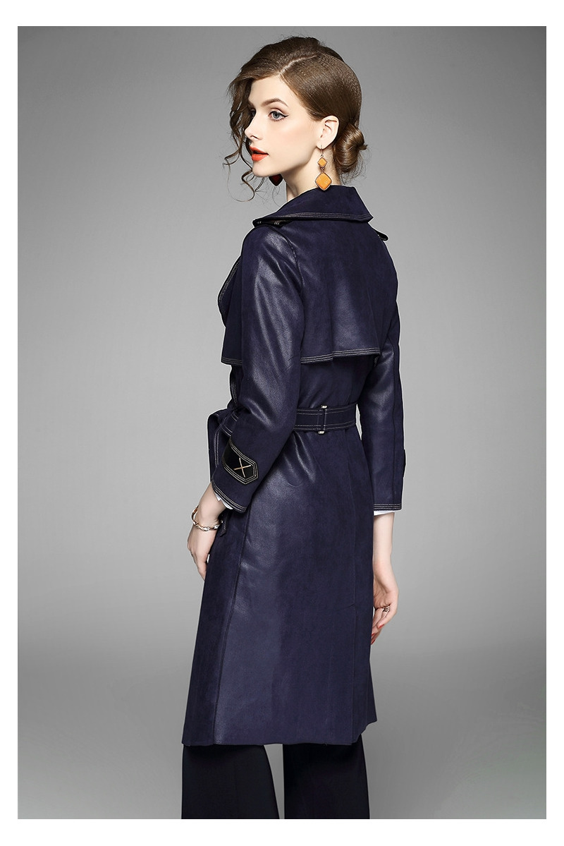 Double Breasted Long Sleeve Notch Lapels Trench Coat With Stitch