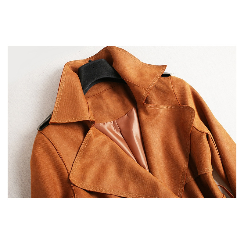 Doble Botonadura De Manga Larga Solapas De Muesca Trench Coat Con