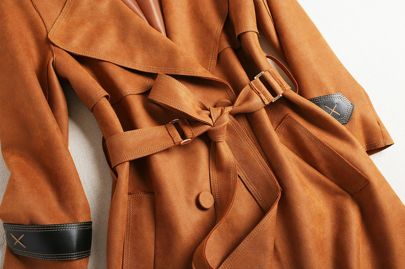 Doble Botonadura De Manga Larga Solapas De Muesca Trench Coat Con