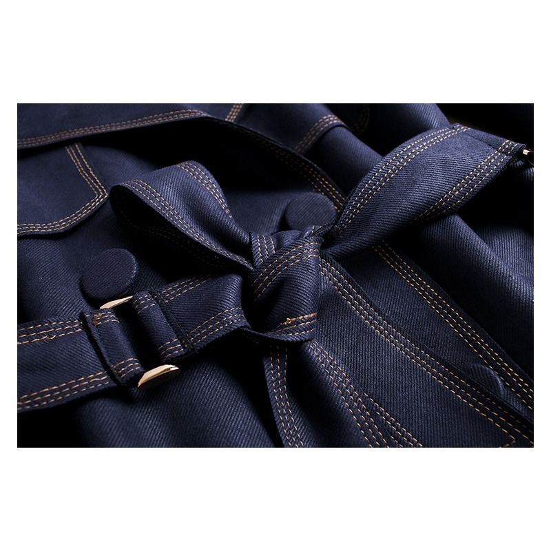 Doble Botonadura De Manga Larga Solapas De Muesca Trench Coat Con