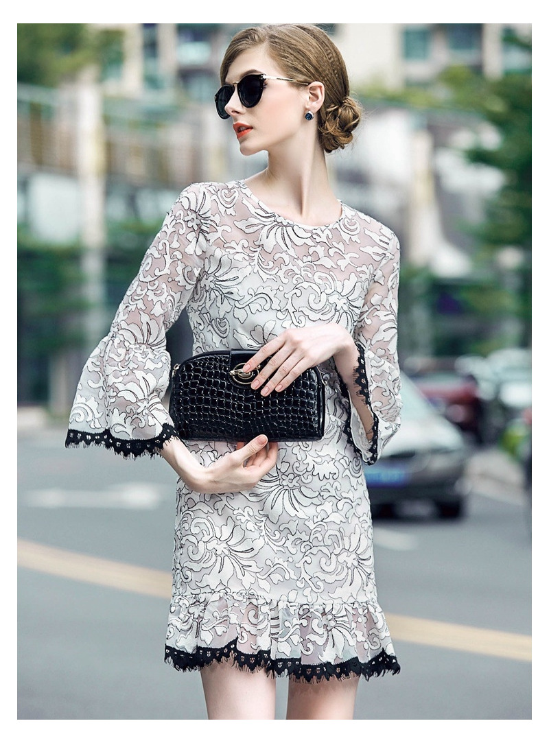 Floral Embroidery Eugen Flute Sleeve Dress With Contrast Ruffle Hem |