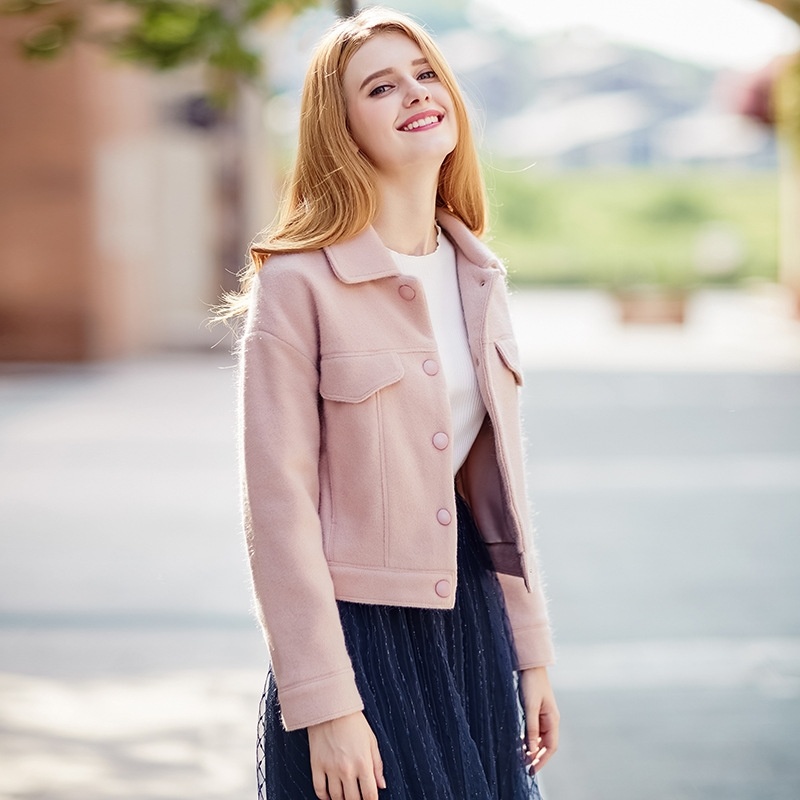 Winter Casual-Misty Rose Einreiher Kurze Wolle Jacke | VoguesUs