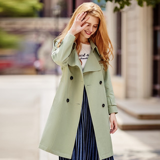 Women's Lapel Double Breasted Cotton Trench Coat With Tie Belt And