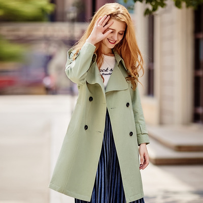 Women's Lapel Double Breasted Cotton Trench Coat With Tie Belt And