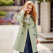Women's Lapel Double Breasted Cotton Trench Coat With Tie Belt And Buttoned Cuffs