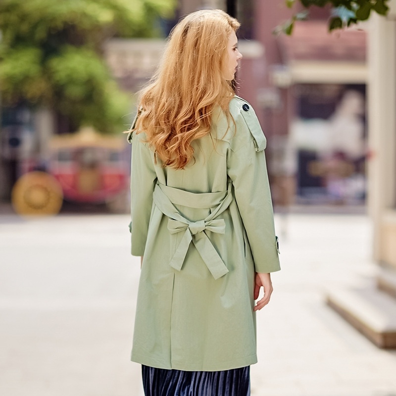 Women's Lapel Double Breasted Cotton Trench Coat With Tie Belt And