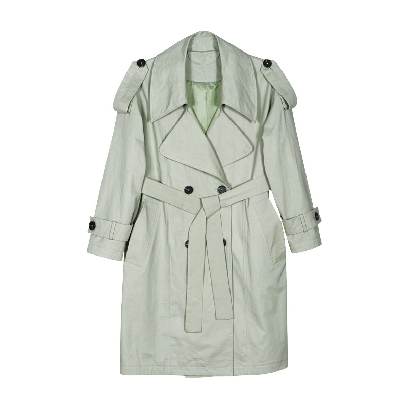 Women's Lapel Double Breasted Cotton Trench Coat With Tie Belt And