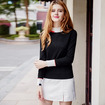Women's Long Sleeve Contrast Color Frill Collar Knit Sweater