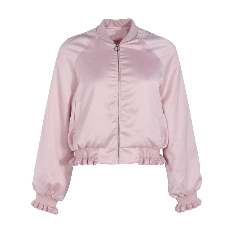 Frauen Casual Runde Hals Rosa Süße Rüschen Ärmel Kurze Jacke |