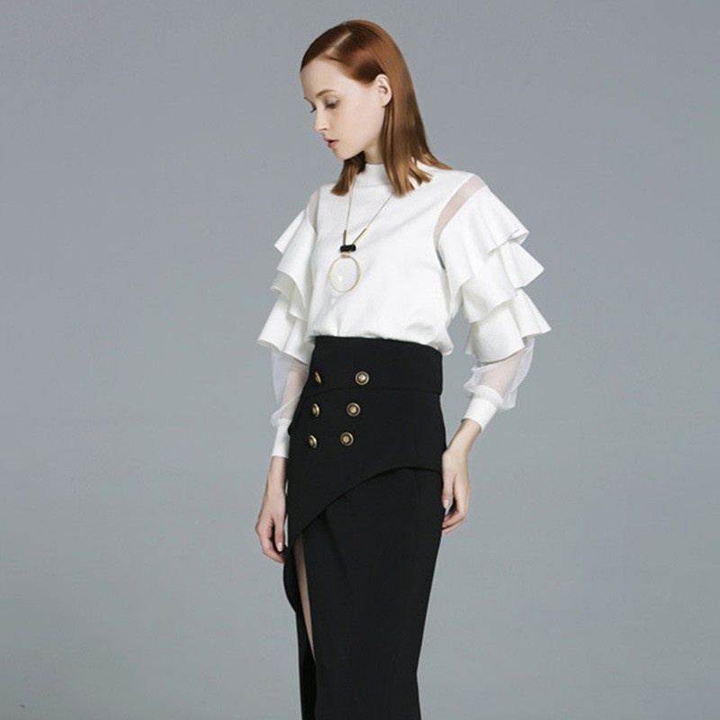 Mode Sexy Naht Lotus-Blatt-Rundhals-Pullover | VoguesUs