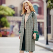 Women's Plaid Checked Lapel Overcoat Coat With Two Oversized Slit Pockets