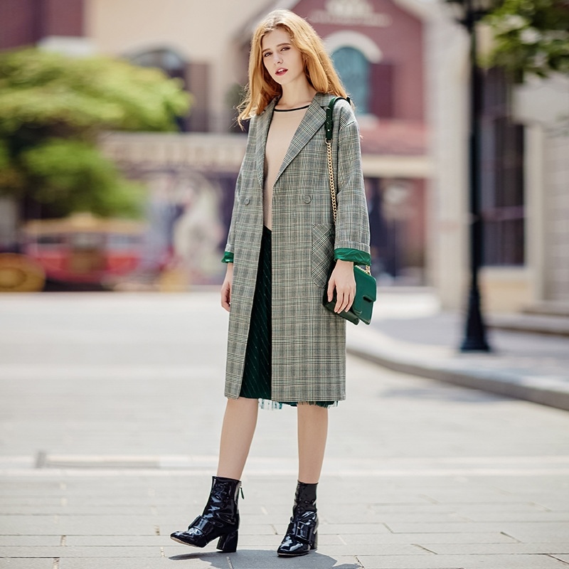 Femmes Plaid Vérifié le Revers de Manteau Manteau Avec Deux grands Fente