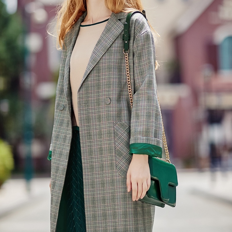 Femmes Plaid Vérifié le Revers de Manteau Manteau Avec Deux grands Fente