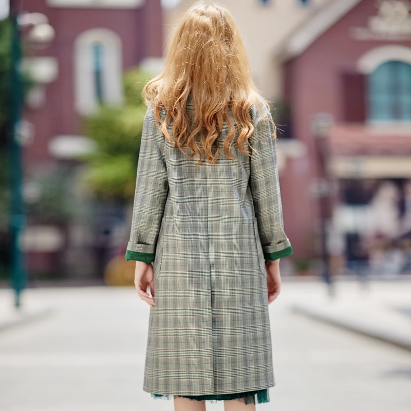 Femmes Plaid Vérifié le Revers de Manteau Manteau Avec Deux grands Fente