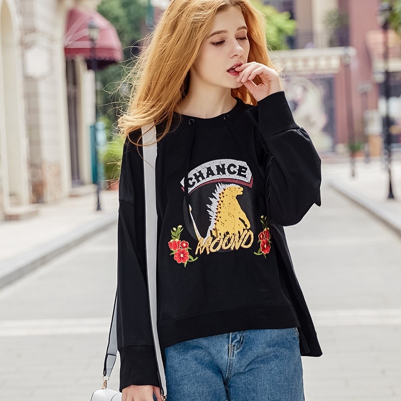 Cartoon-Stickerei-Boyfriend Round-Neck Knit-Pullover | VoguesUs