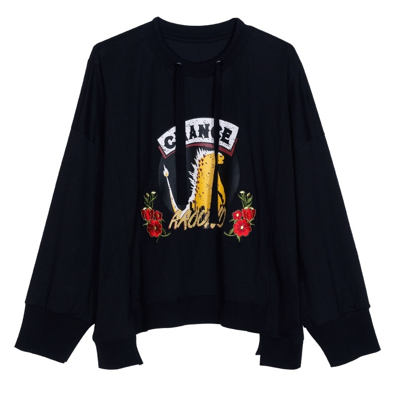 Cartoon Embroidery Boyfriend Round Neck Knit Sweater | VoguesUs