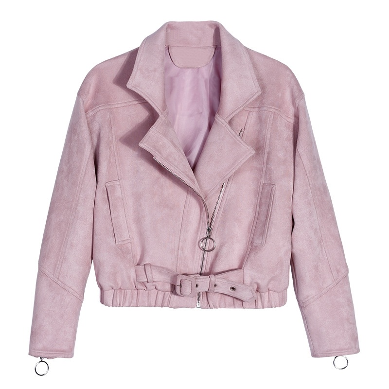 Fragancia De Rosa Zip Corto Suedette Chaqueta Con Anillo Adornado