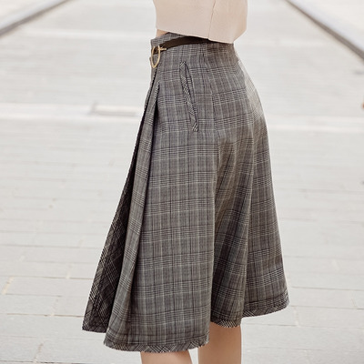 Frauen Herbst Und Winter Plaid Nähen Eine Linie Rock Mit Metal