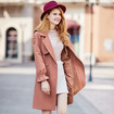 Women's Light Coral Long Trench Coat With Slit Pockets