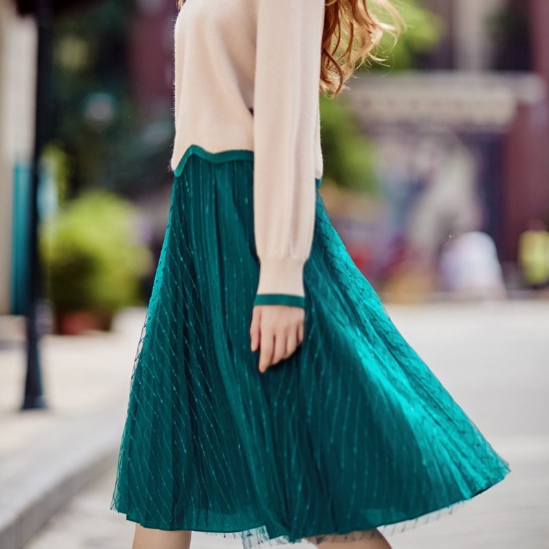 Women's Stripe Pleated Double Layer Mesh Skirt | VoguesUs