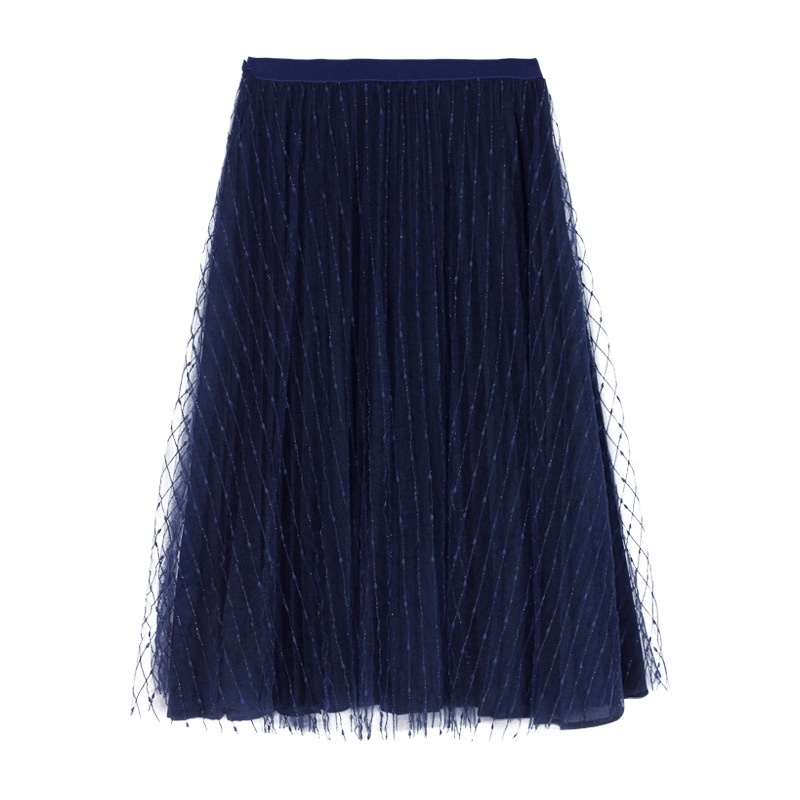 Women's Stripe Pleated Double Layer Mesh Skirt | VoguesUs