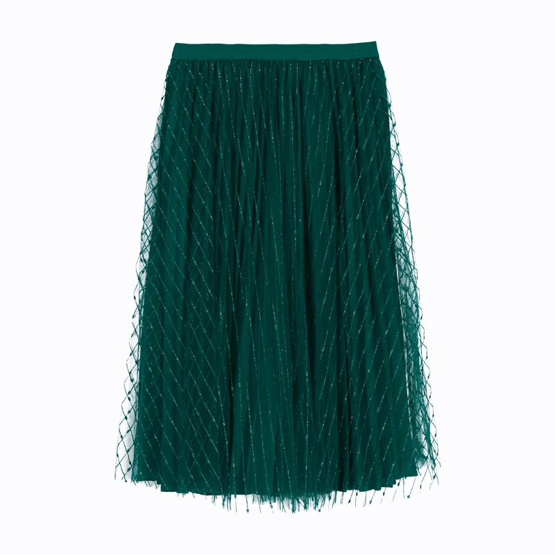 Women's Stripe Pleated Double Layer Mesh Skirt | VoguesUs