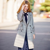 Women's Lapel Double Breasted Plaid Coat With Ruffle Pockets