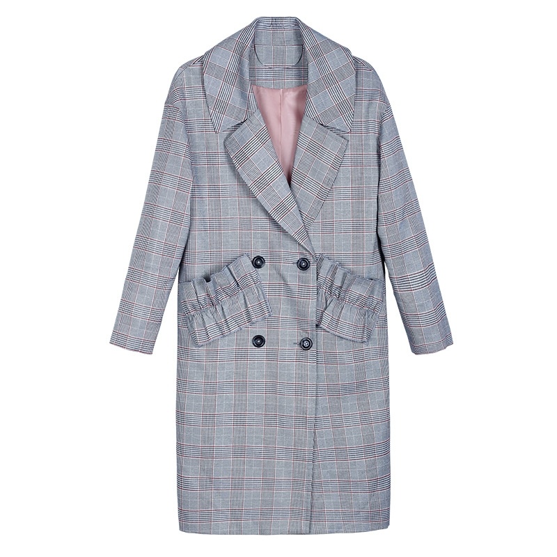 Women's Lapel Double Breasted Plaid Coat With Ruffle Pockets |