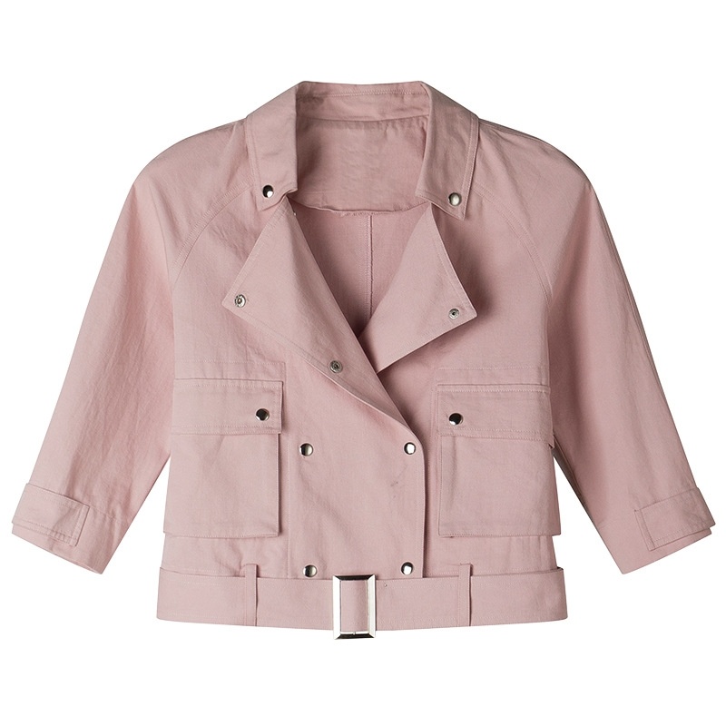 3/4 Sleeve Lapel Flap Pockets Short Jacket With Metallic Buttons |