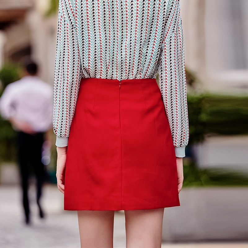 Frauen Rot A-Linie Stitching-Detail Rock Mit Pattentaschen | VoguesUs