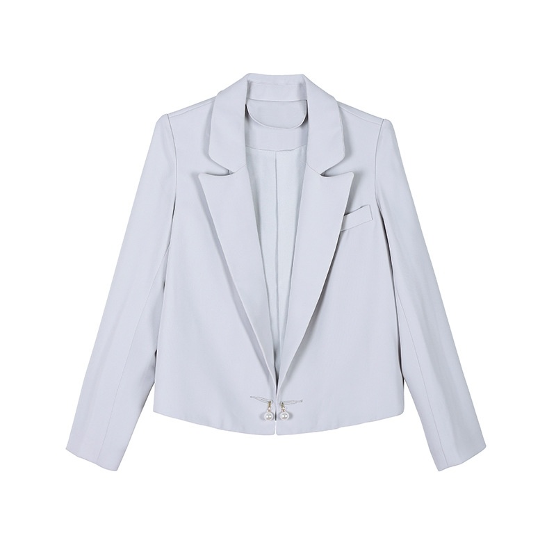 Blanc OL Style Manche Longue Revers Blazer Avec Ballon Bouton | VoguesUs