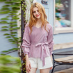 Sweet Orchid Puff Sleeve V-Neck Bluse Mit Krawatte In Der Taille