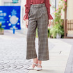 England Stil Casual Check Wide Leg Trousers With Ring Belt