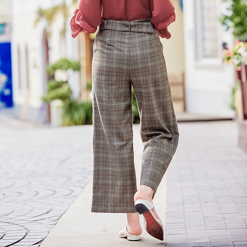 Retro England Lattice Pants Casual Wild Ladies Wide Leg Pants