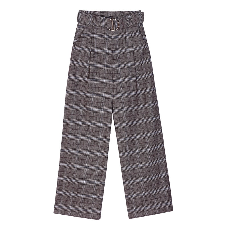 Rétro Angleterre Treillis Pantalon Décontracté Sauvage Dames Jambe Large Pantalon