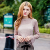 Long Flute Sleeve Round Neck Sweater Blouse