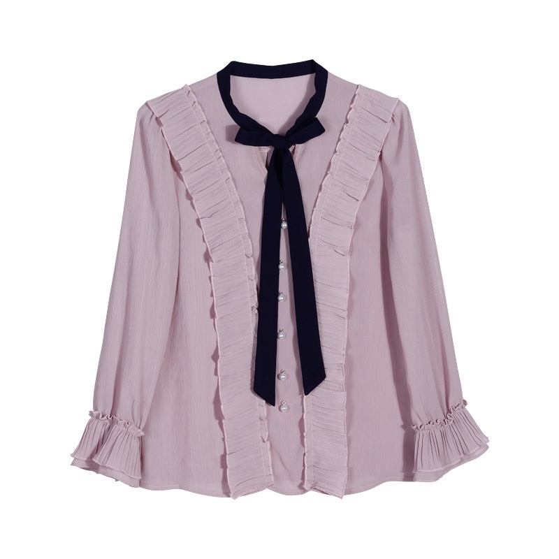 Schlagen Sie Die Farbe Der Fliege Mit Langen Ärmeln Chiffon Hemd