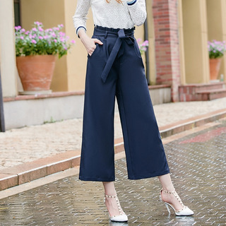 Solide Holz Ohr Heften Freizeit Wild Wide Leg Pants
