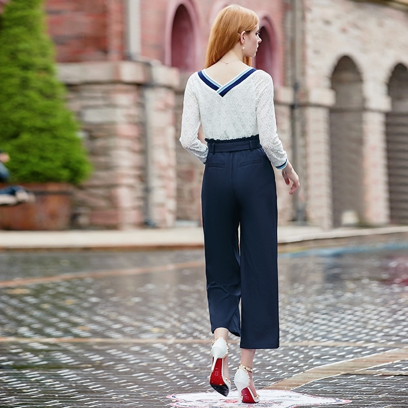 Solid Wood Ear Stitching Casual Wild Wide Leg Pants