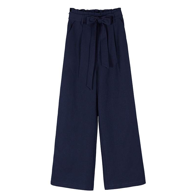 Solid Wood Ear Stitching Casual Wild Wide Leg Pants
