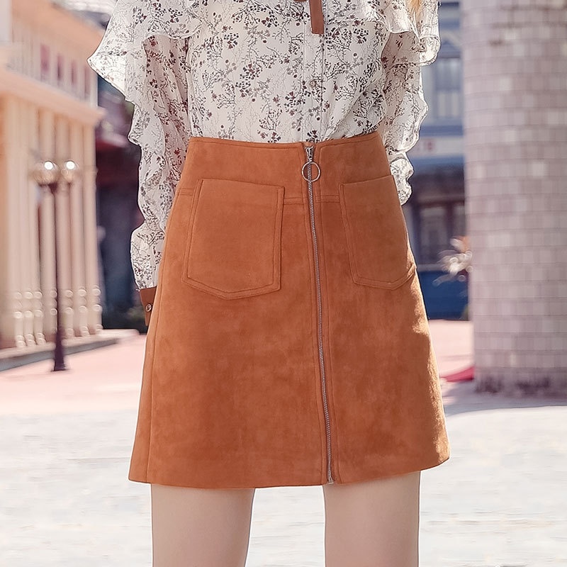 Solid Color High Waist Was Thin Deer Skin Fluffy Wild Skirt
