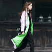 Мода Длинный Участок Фиолетовый И Зеленый Контрастность Цвет Пальто