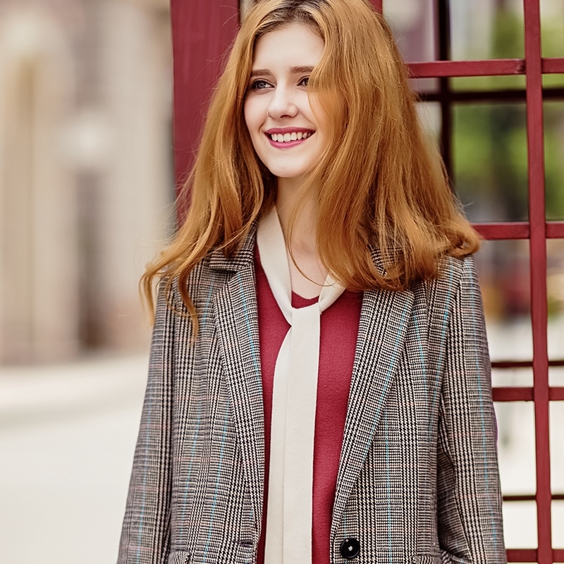 Autumn Plaids Lapel Long Sleeves One Button Wool Coat | VoguesUs