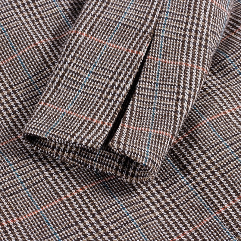 Autumn Plaids Lapel Long Sleeves One Button Wool Coat | VoguesUs