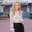 Sweet Collar Collar Trumpet Sleeves Printed Snow Chiffon Shirt